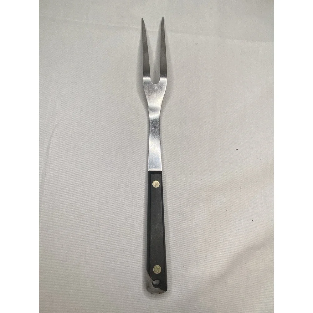 Vintage Flint Stainless Vanadium Carving Fork Black Handle USA‎ Made 11.5 Inch